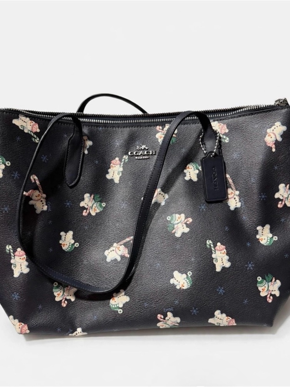 Coach Navy Snowman Print Leather Tote with Matching Wallet - Picture 2 of 4